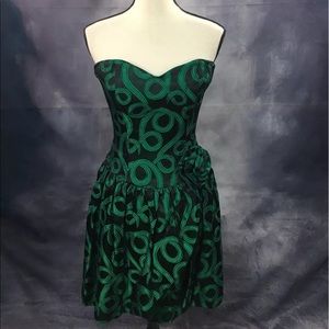 Emerald Green Black Strapless Flare Babydoll